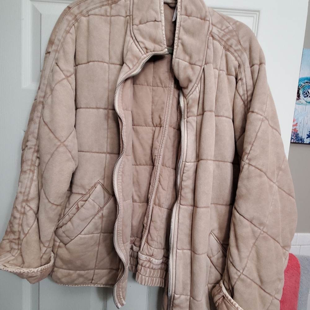 Free People Champagne Diamond Quilted Dolman Jckt